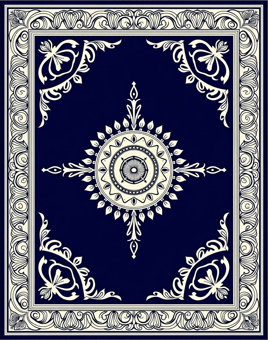 Ornate Dark Blue Floral Medallion Rug