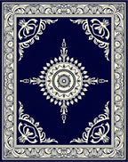 Ornate Dark Blue Floral Medallion Rug