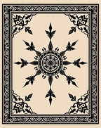 Ornate Black Floral Mandala Border Rug