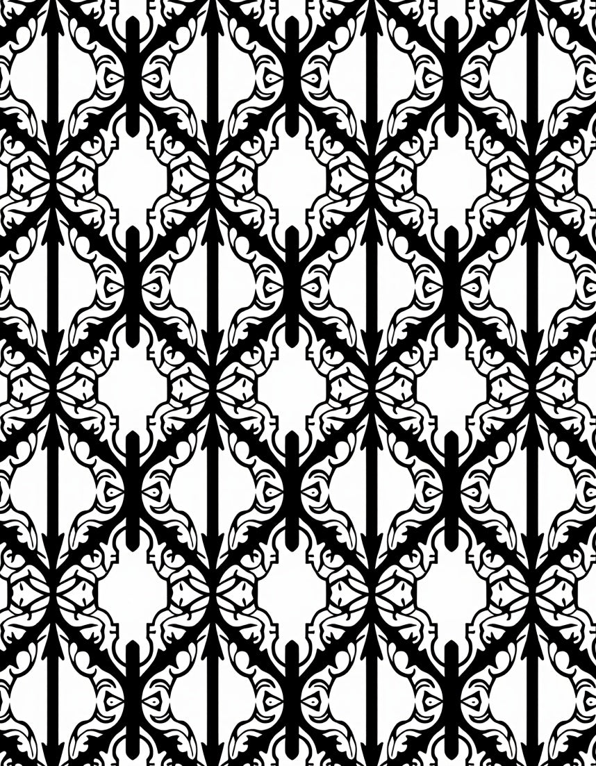 Intricate Black White Quatrefoil Pattern Rug