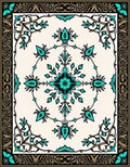Ornate Turquoise Floral Scrollwork Rug