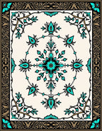 Ornate Turquoise Floral Scrollwork Rug