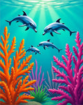 Ocean Dolphins Coral Reef Scene Rug