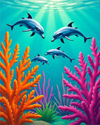 Ocean Dolphins Coral Reef Scene Rug