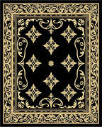 Black And Gold Intricate Floral Pattern Rug