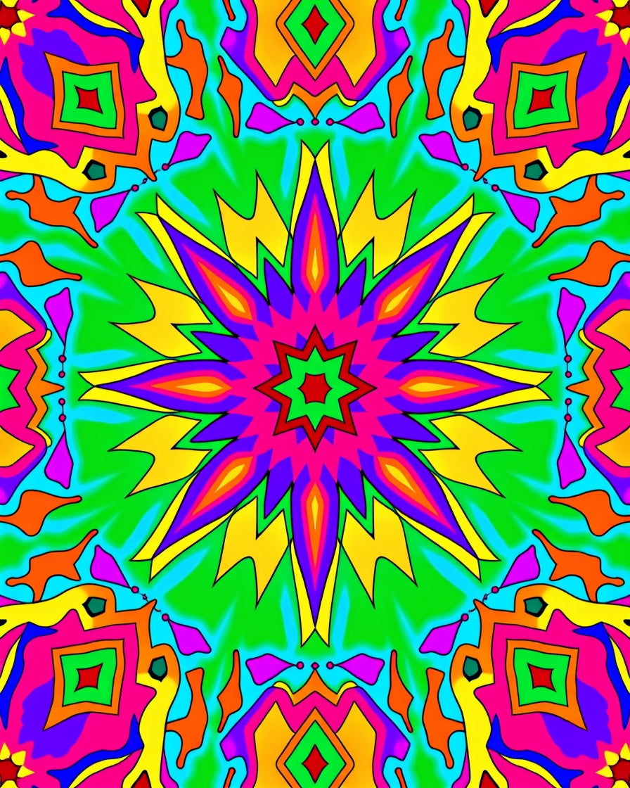 Vibrant Psychedelic Starburst Mandala Design Rug