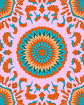 Mandala Inspired Orange Teal Pattern Rug