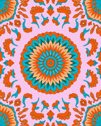 Mandala Inspired Orange Teal Pattern Rug