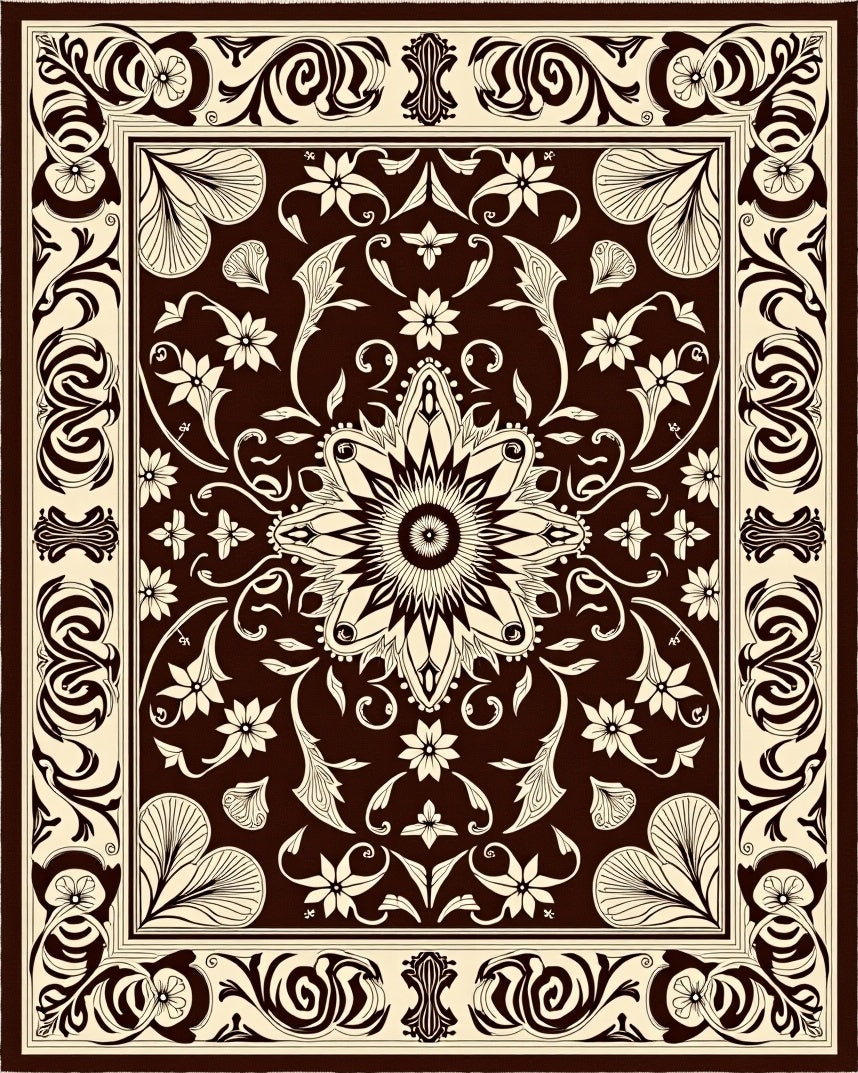 Intricate Floral Mandala Brown Cream Rug