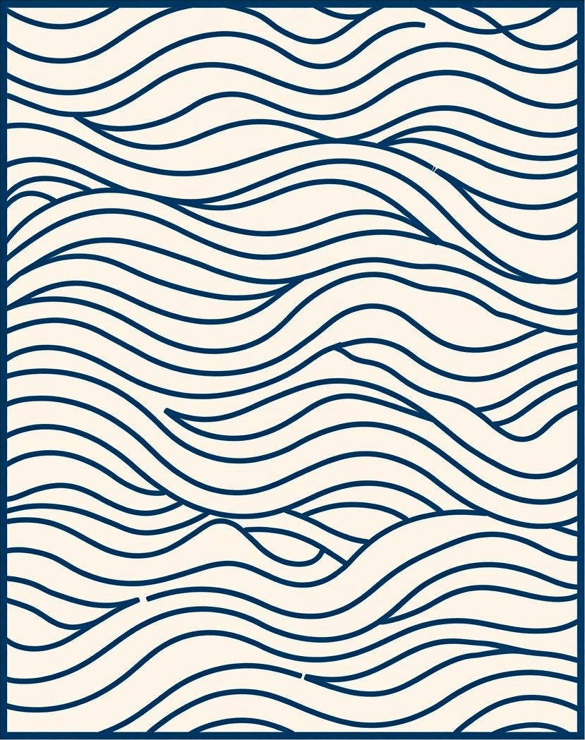 Abstract Navy Wave Pattern Rug