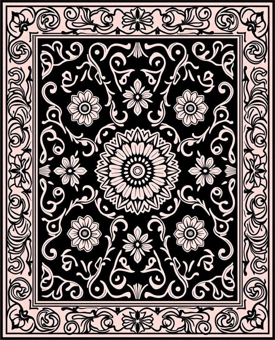 Classic Floral Vine Mandala Pattern Rug