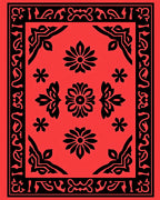 Bold Floral Patterned Red Black Rug