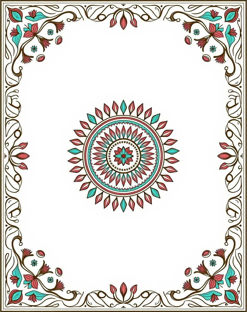 Elegant Floral Mandala Border Design Rug