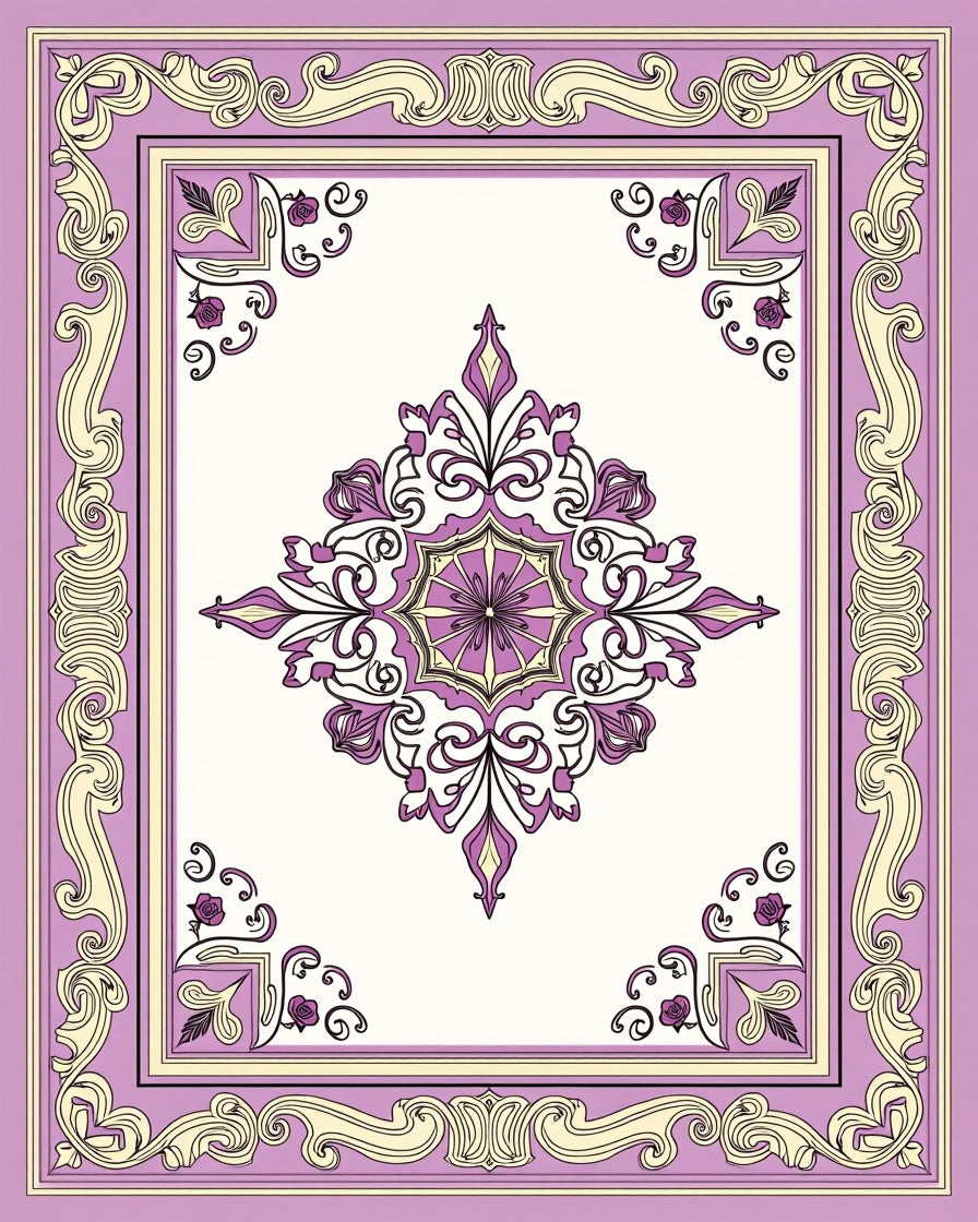 Purple Floral Medallion Filigree Border Rug