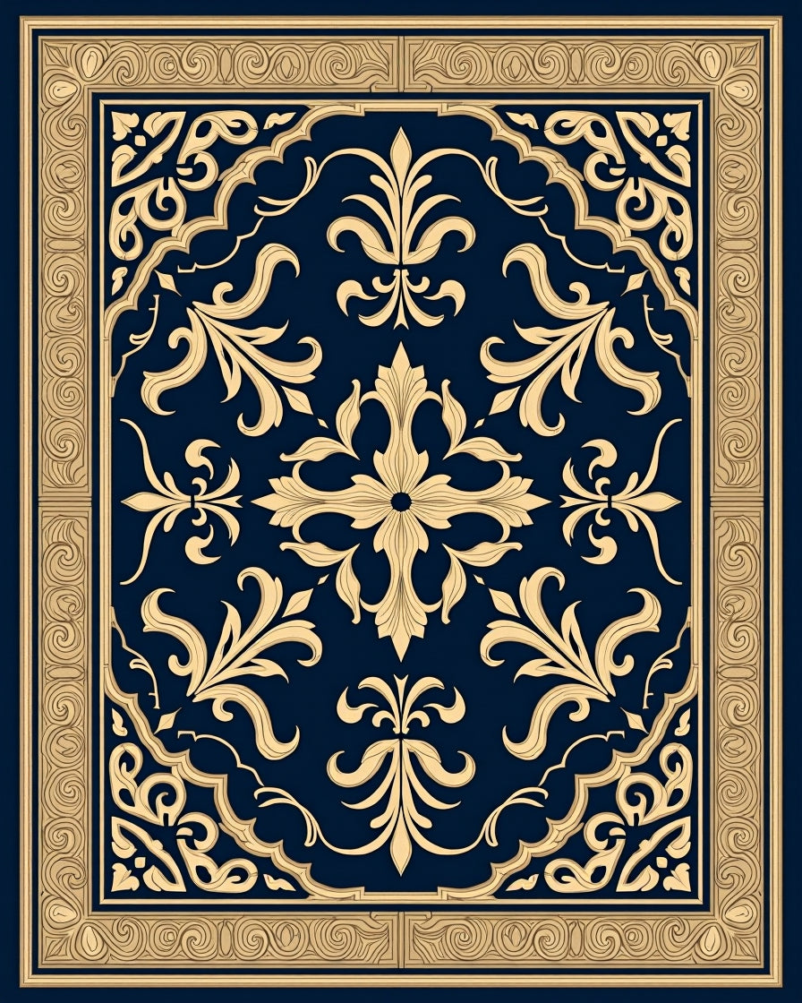 Regal Floral Navy Gold Medallion Rug