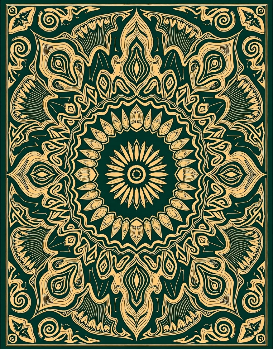 Intricate Gold Mandala Pattern Rug
