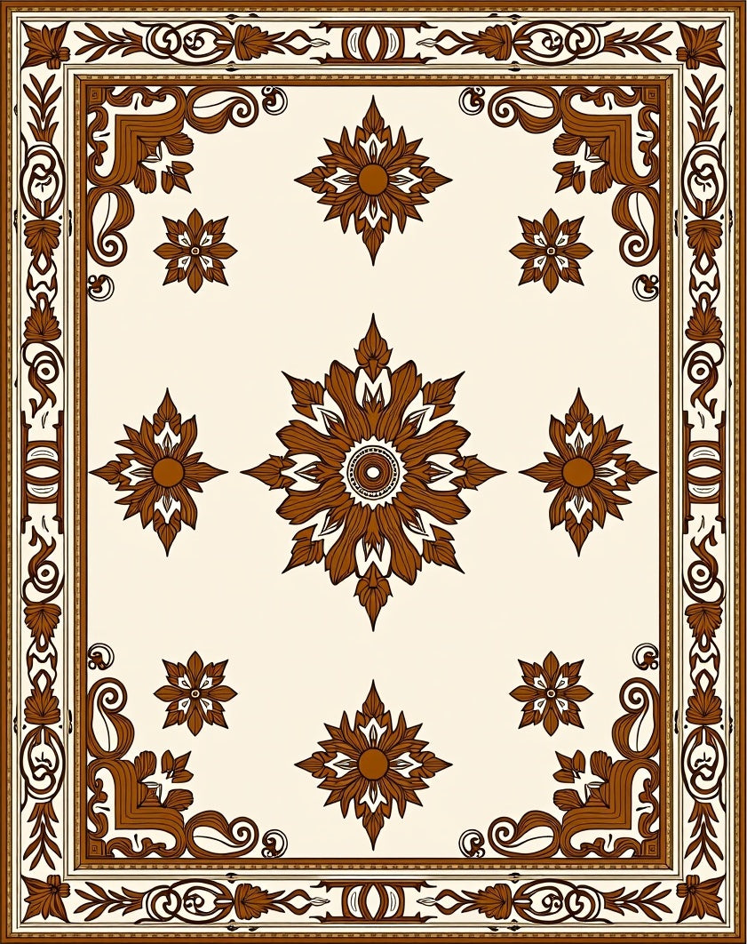 Ornate Floral Bordered Cream Rug