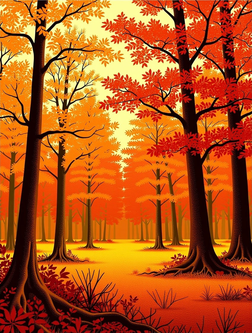 Warm Orange Autumn Forest Design Rug