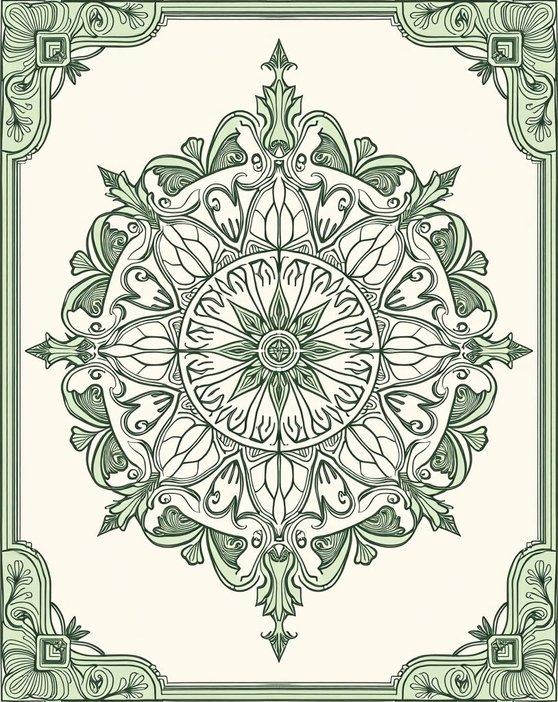 Ornate Green Leaf Mandala Pattern Rug