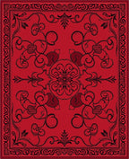 Rustic Red Floral Scroll Pattern Rug
