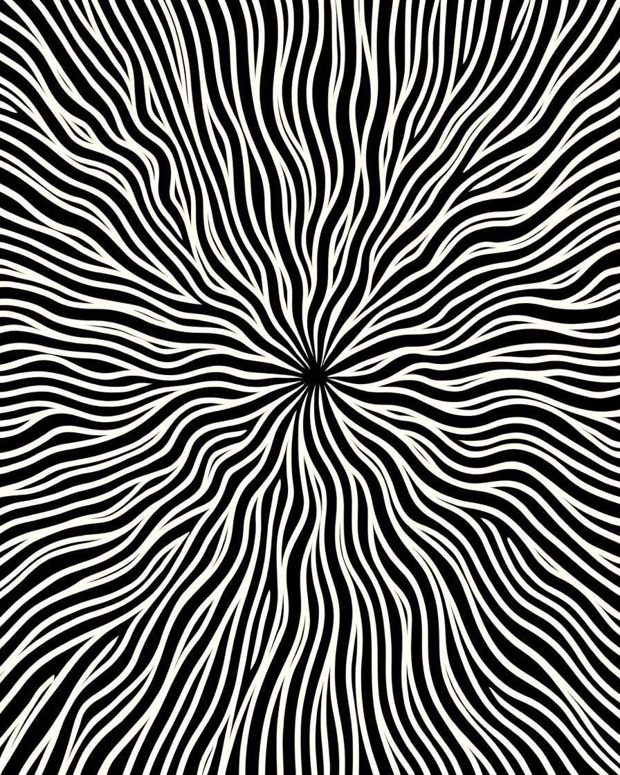 Black White Radial Abstract Pattern Rug