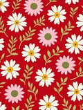 Whimsical Daisy Pattern on Red Rug