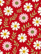 Whimsical Daisy Pattern on Red Rug