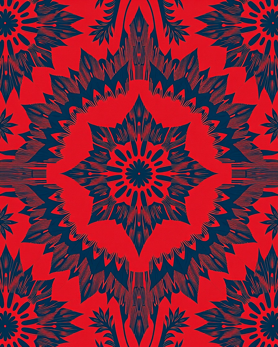 Intricate Floral Mandala Red Blue Rug