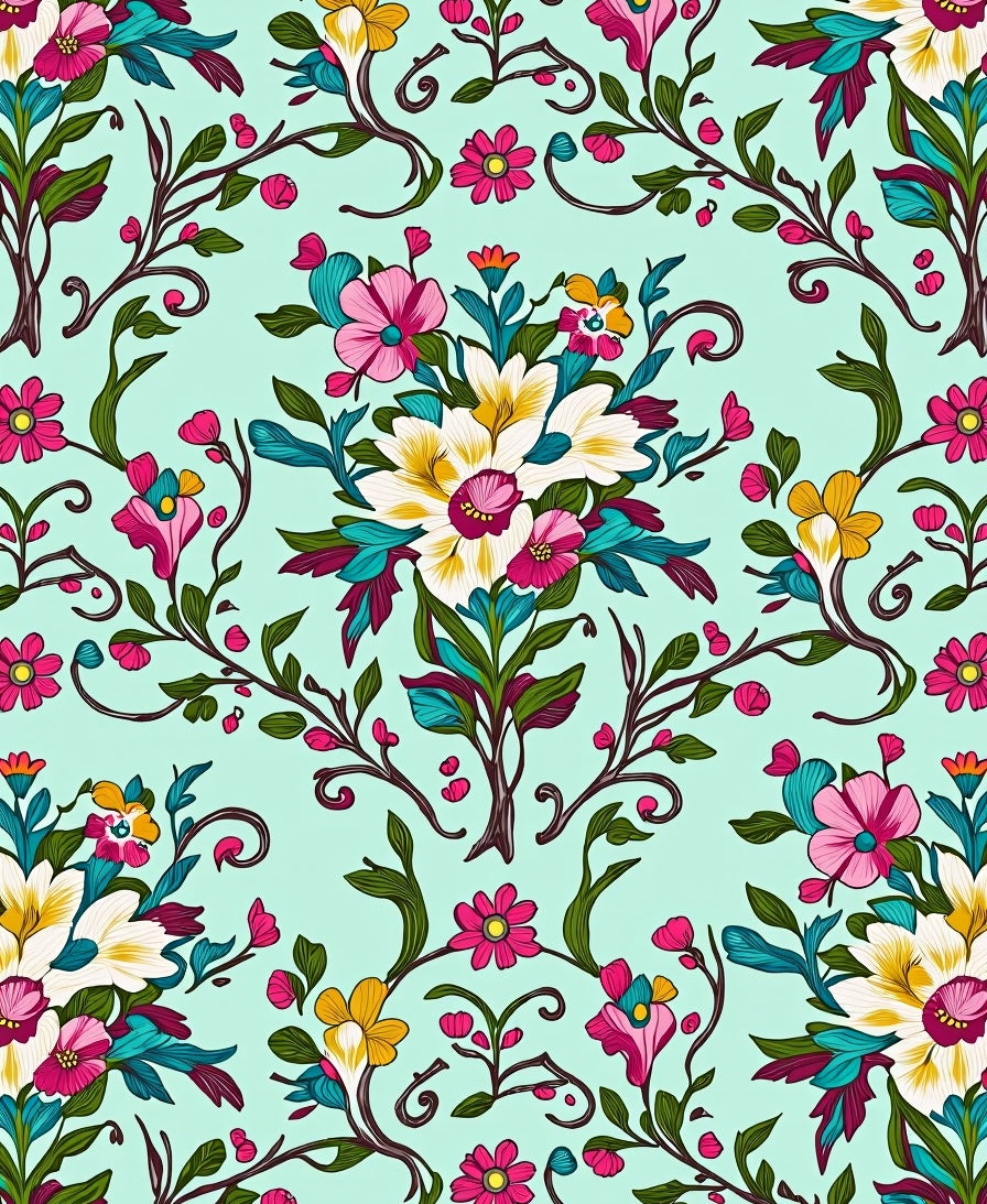 Vibrant Floral Pattern With Swirling Vines Rug