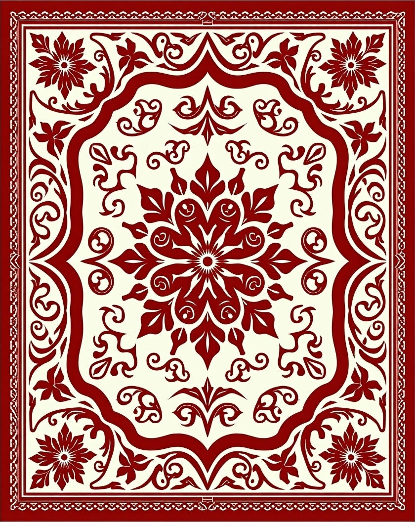 Classic Red Floral Medallion Pattern Rug
