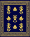Art Deco Blue Gold Floral Border Rug
