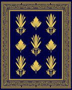Art Deco Blue Gold Floral Border Rug