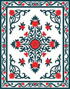 Red Floral Scrollwork Inlay Design Rug