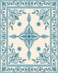 Elegant Blue Floral Symmetry Pattern Rug