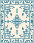 Elegant Blue Floral Symmetry Pattern Rug