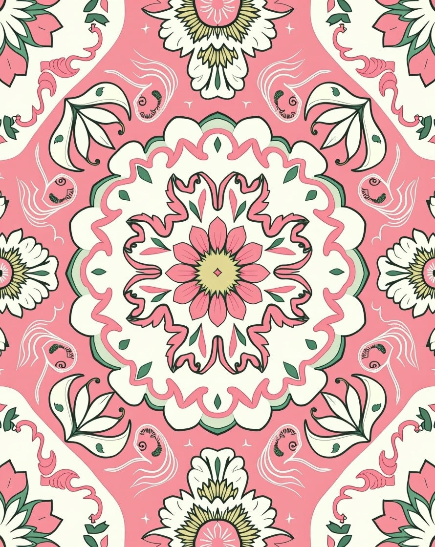 Pink Floral Mandala Pattern Rug
