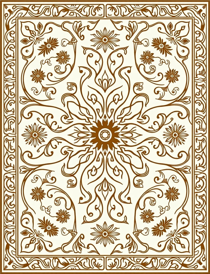 Brown Floral Leaf Intricate Pattern Rug