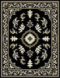 Ornate Black Cream Floral Pattern Rug