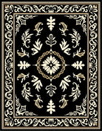 Ornate Black Cream Floral Pattern Rug