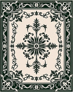 Ornate Floral Leaf Border Design Rug