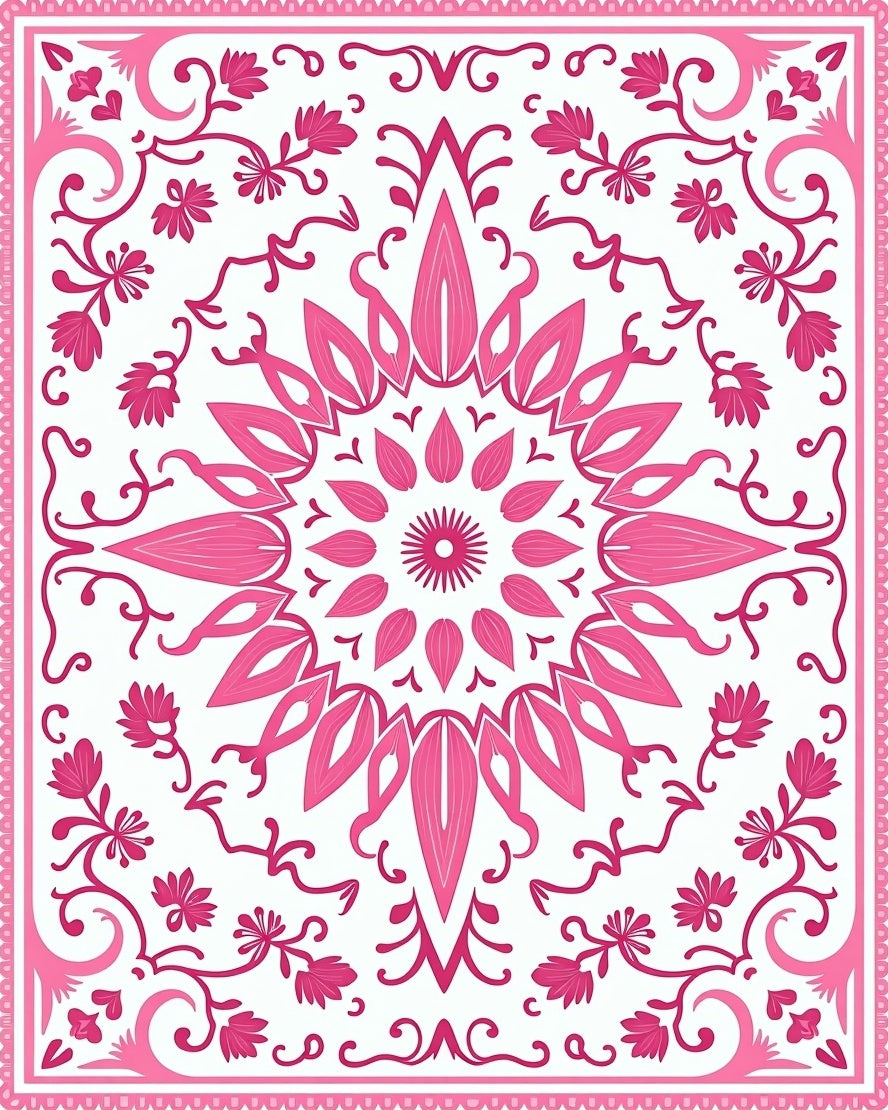 Ornate Pink Floral Mandala Pattern Rug