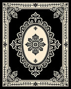 Elegant Black Cream Floral Scroll Rug