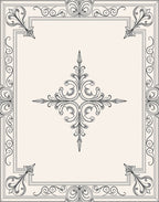 Ornate Black White Scroll Pattern Rug