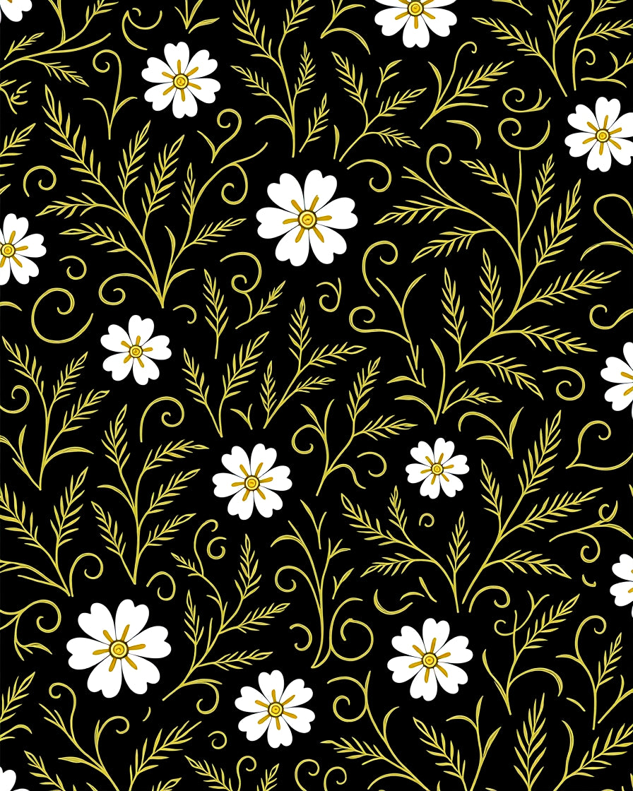 Black White Gold Floral Swirls Rug