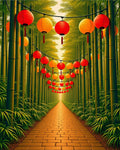 Bamboo Forest With Red Lanterns Rug