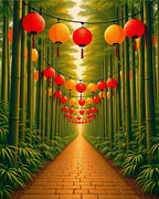Bamboo Forest With Red Lanterns Rug