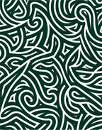 Intricate White Swirls on Dark Green Field Rug