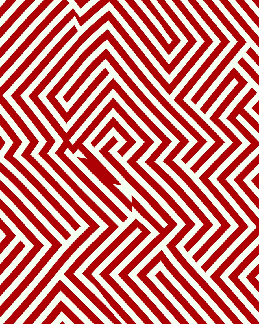 Red White Modern Geometric Maze Rug