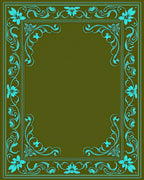 Teal Floral Vine Border Rug