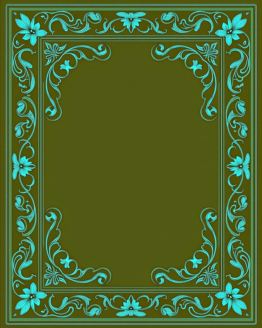 Teal Floral Vine Border Rug